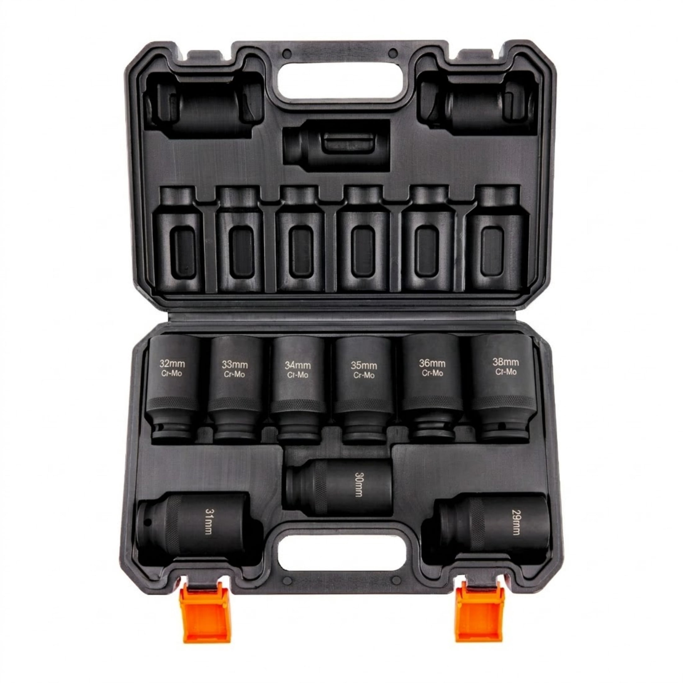 9-Piece 1/2" Drive Deep Impact Socket Set, Metric 29-38mm, 6-Point Cr-Mo Steel with Storage Case