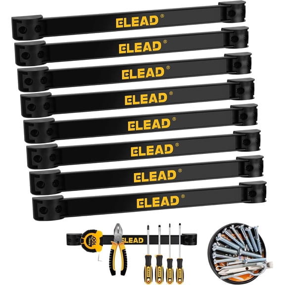 9-Piece 12" Magnetic Tool Holder Storage Organizer - Wall Mount Rack Garage Organization Power Magnet Hanger Workbench Board Slatwall Van Organizers Mounted Hanging Strip