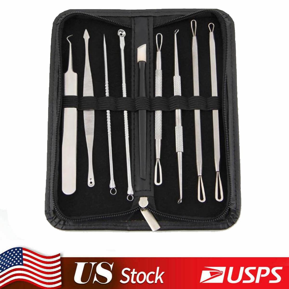 9Piece Acne Tweezers Set Blackhead Pimple Remover Tool Blemish