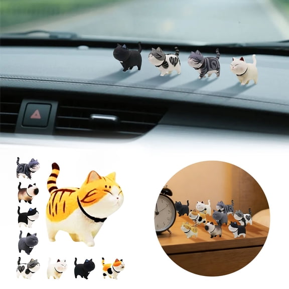 9-Piece Adorable Cat Figurine Set - Rotating Head Resin Sculptures, Cute Desktop Ornaments for Home, Car & Cake Decor, Collectible Cat Lover Gifts
