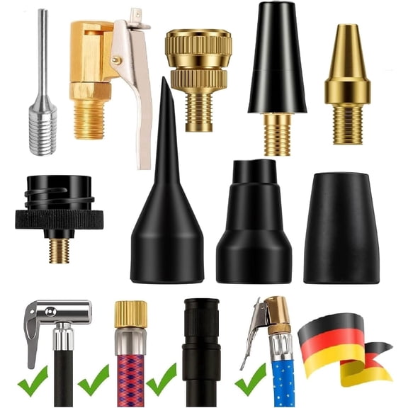9-Piece Air Compressor Inflation Adapter Kit with Ball Needle, Tire Chuck, Presta Adapter and Nozzles