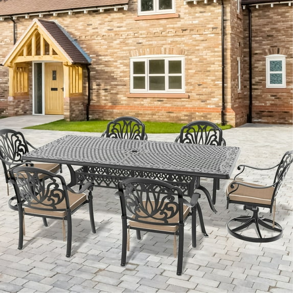 9-Piece All-Weather Aluminum Dining Set | Ideal for Garden Dining and Relaxation | 100% Aluminum with High-Temp Polyester Coating | Comfortable Ergonomic Seating