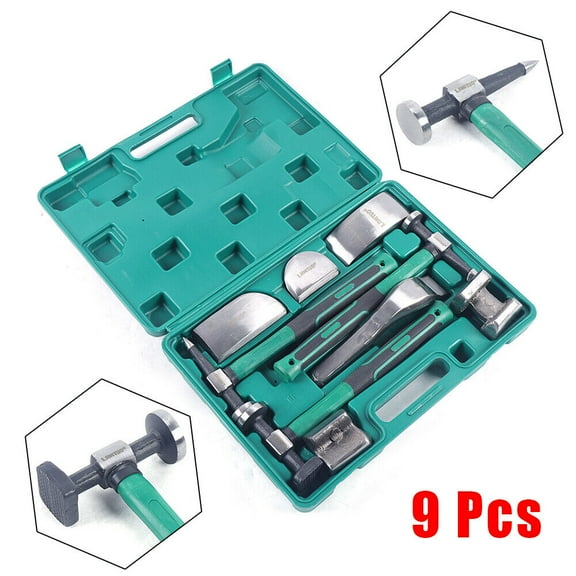 9 Piece Auto Body Hammer Repair Tools, Hand Car Auto Body Work Hammer Fender Tool Dent Crowbar Repair Kit with Carrying Case