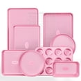 thumbnail image 1 of HONGBAKE 9-Piece Baking Pan Set, Nonstick Bakeware Set with Diamond Texture, Carbon Steel Baking Pans, Cookie Sheet with Rack, Muffin Pan,  Pink, 1 of 9
