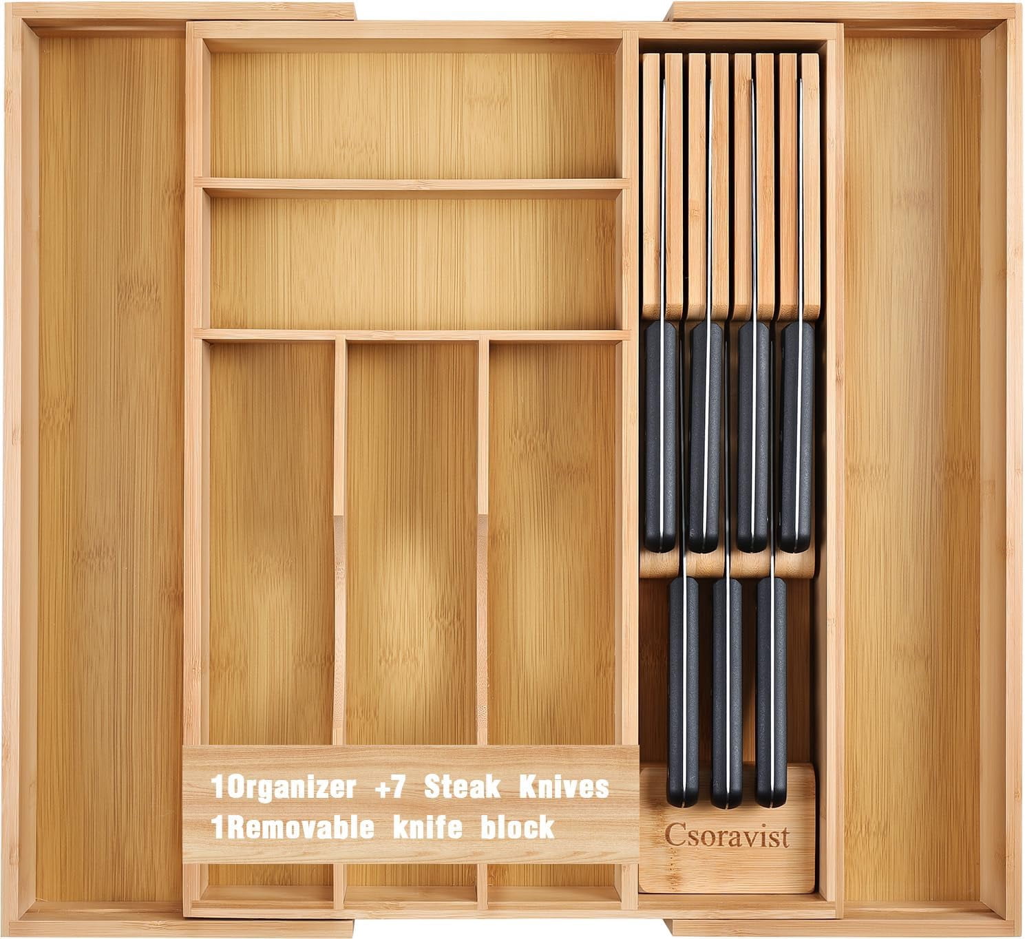 9-Piece Bamboo Kitchen Drawer Organizer Set, Expandable Silverware ...