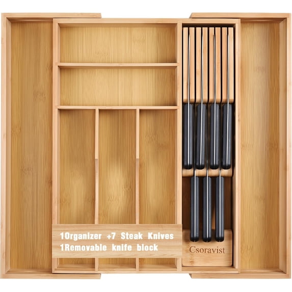 9-Piece Bamboo Kitchen Drawer Organizer Set, Expandable Silverware ...