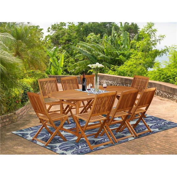 9 Piece Beasley Acacia Outside Patio Dining Set - Natural Oil