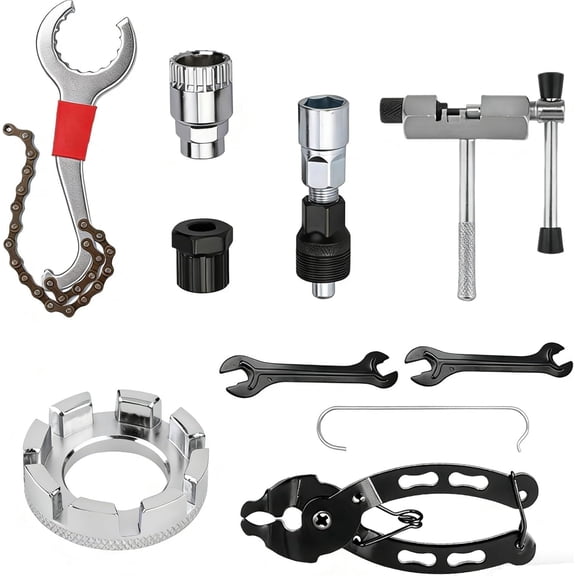 9-Piece Bike Repair Tool Kit, Carbon Steel Bicycle Maintenance Set with Bottom Bracket & Crank Remover, Freewheel Tool, Chain Pliers, for Road Bikes, Mountain Bikes
