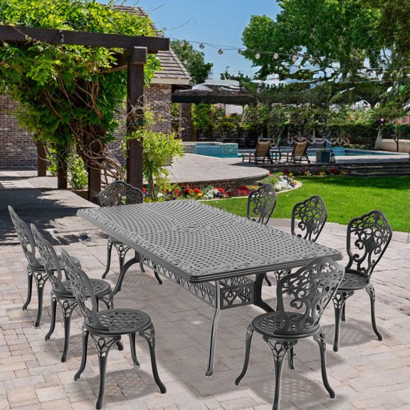 9-Piece Black Aluminum Dining Set / Easy Assembly with Clear Instructions