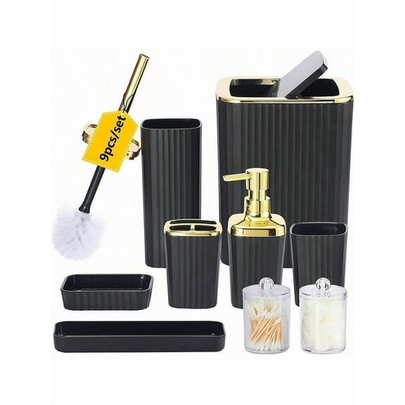 9-Piece Black Bathroom Accessories Set, Complete Vanity Organizer for Home Decor. Perfect Gift For 2026.