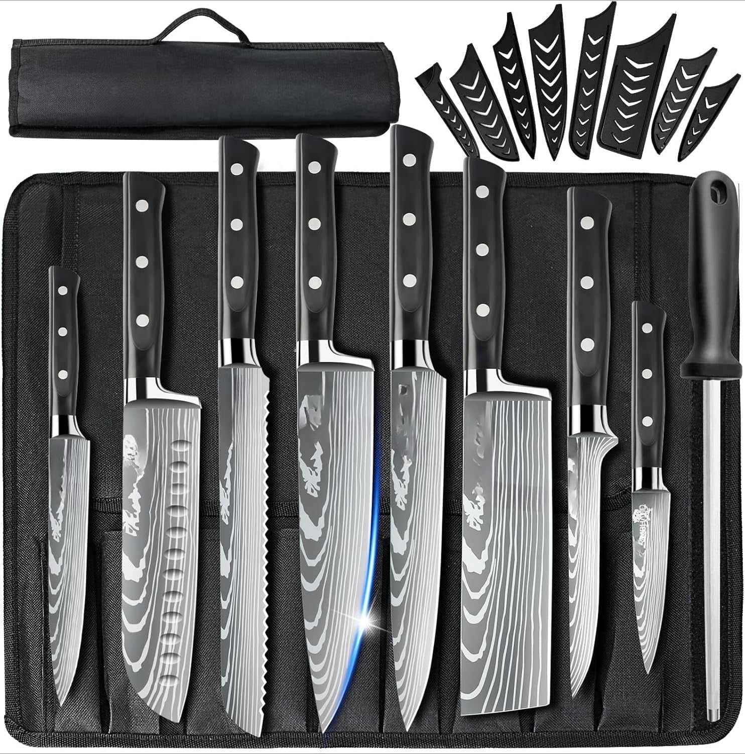 9-Piece Black Chef Knife Set – Japanese High Carbon Stainless Steel ...