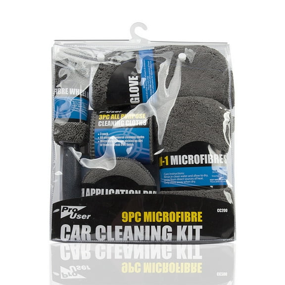 9-Piece Car Wash & Cleaning Kit with Gloves, Microfiber Towels, Wax Sponge, Tire Brush for Auto Detailing, Waxing, SUV, Truck, Sedan