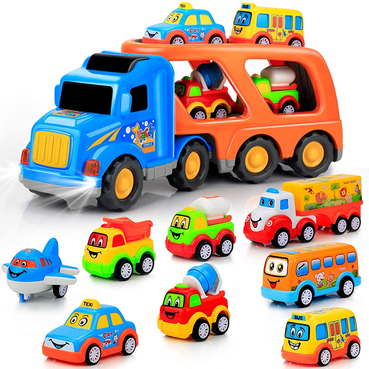 Pull Back Car, 12 Pack Assorted Mini Plastic Vehicle Set, Pull Back Truck  and Car Toys for Boys Kids Toddler Party Favors,Die Cast Car Toy Play Set