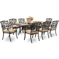 thumbnail image 1 of 9-Piece Cast Aluminum Outdoor Dining Set, Copper Red Patio Furniture for 8 Includes Unique Strawberry & Leaf 87" Rectangular Outdoor Dining Table and 8 Stackable Chairs with Cushions & Umbrella Hole, 1 of 7
