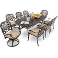 thumbnail image 1 of 9-Piece Cast Aluminum Outdoor Dining Set, Vintage Patio Furniture for 8 Includes 87" Oval Dining Table, 6 Stackable Chairs & 2 Swivel Chairs with Cushions & Umbrella Hole, 1 of 6