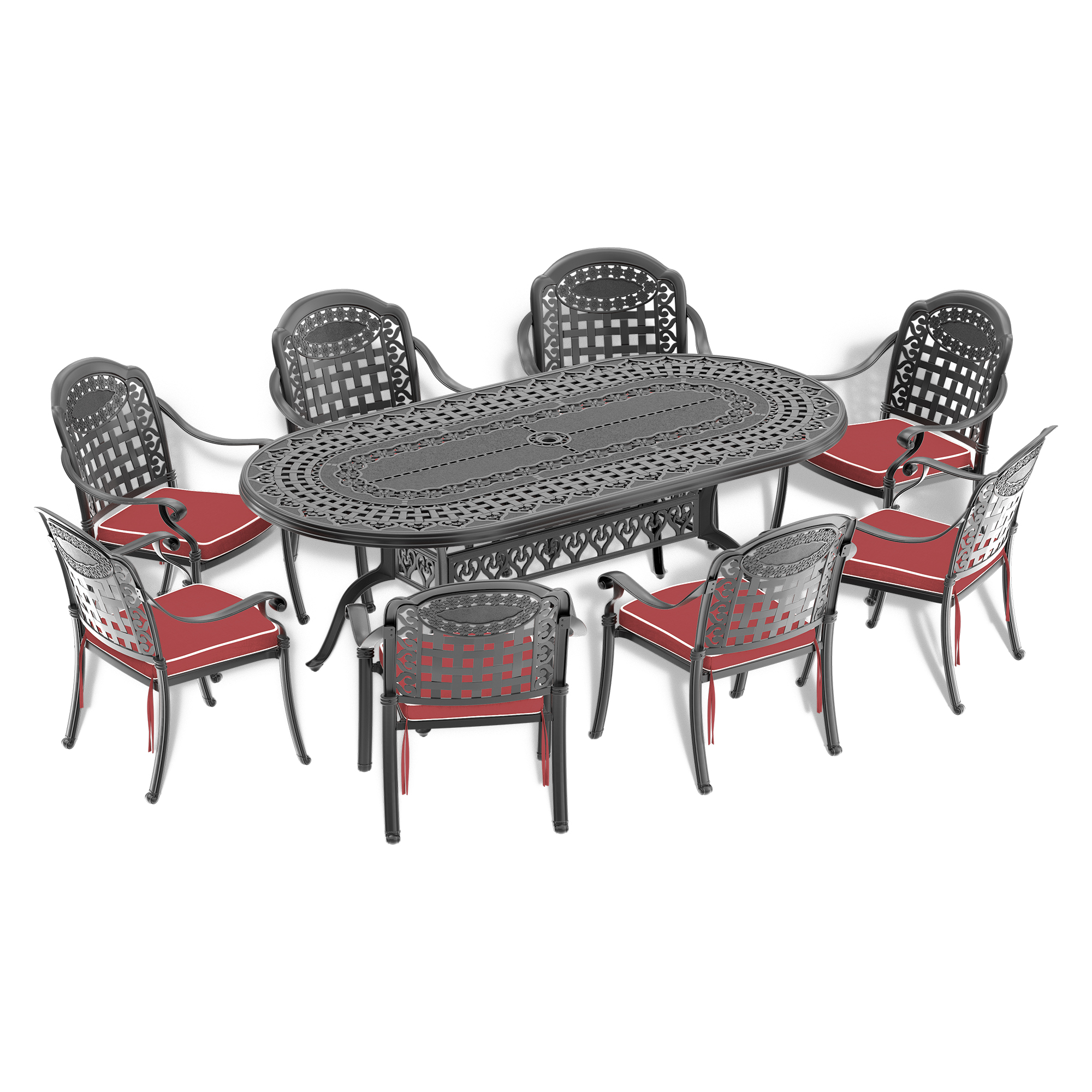 9-Piece Cast Aluminum Outdoor Dining Set with Random Color Seat ...
