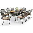 thumbnail image 1 of 9-Piece Cast Aluminum Outdoor Table and Chairs, Classic Vintage Patio Dining Set for 8 Include 87" Rectangular Patio Dining Table and 8 Chairs with Removable Cushion and Umbrella Hole, 1 of 5