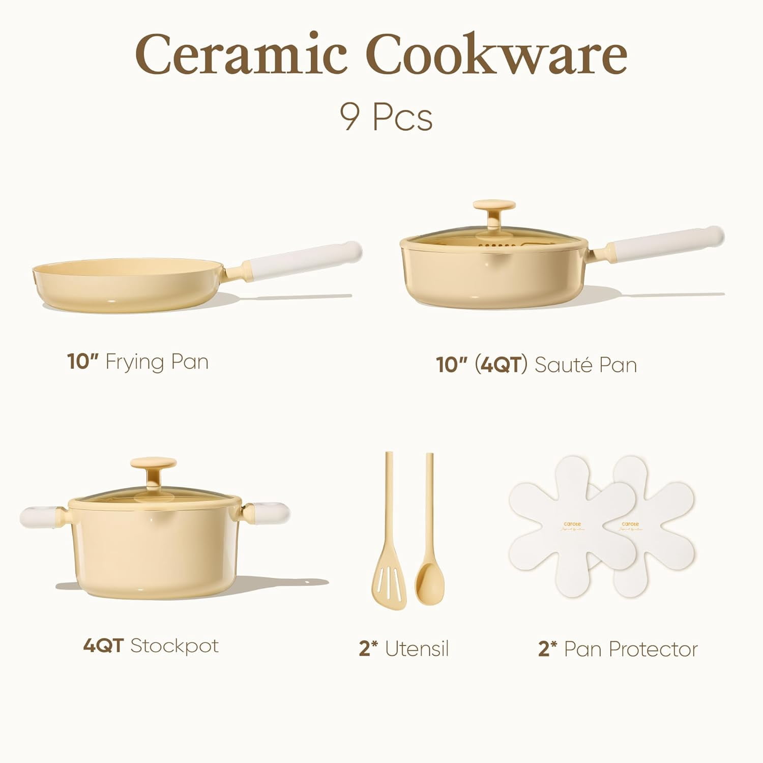 9-Piece Ceramic Nonstick Cookware Set Yellow Induction Safe Kitchen Pots and Pans with Steamer