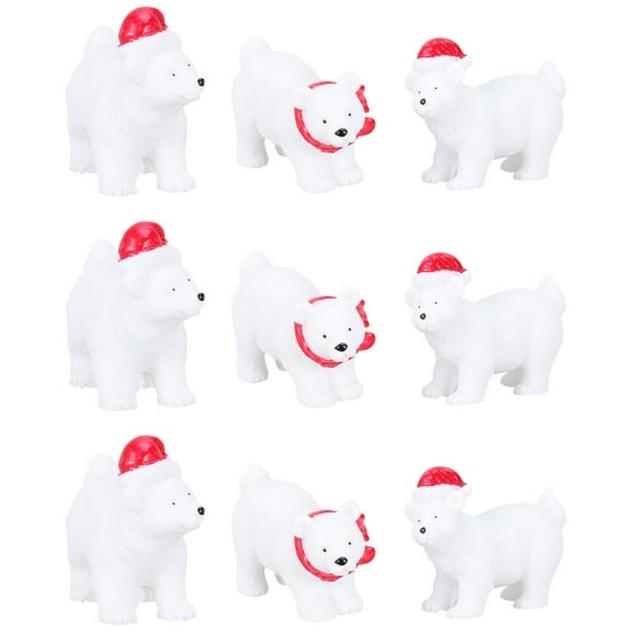 Set of 9 Mini Christmas Bear Figurines - Festive Holiday Bear Decorations for Desktop, Shelf, and Landscape with Assorted Styles
