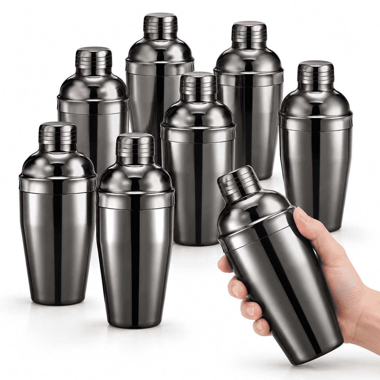 Example Shakers 9 Piece Cocktail Shaker Set, 11.8 oz Black Stainless Steel Shakers ...