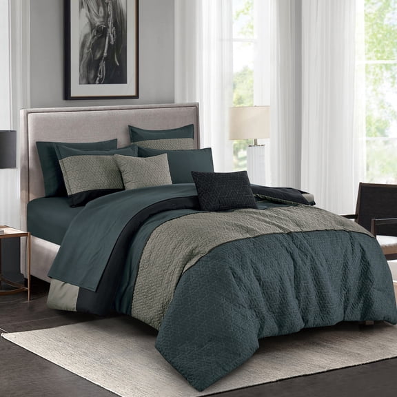 9-Piece Comforter Set, Geometric Quilted Patchwork Bedding Set