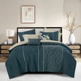 thumbnail image 1 of 9 Piece Comforter Set with Sheets King - Teal & Beige Geometric Embroidery Bedding, 1 of 4