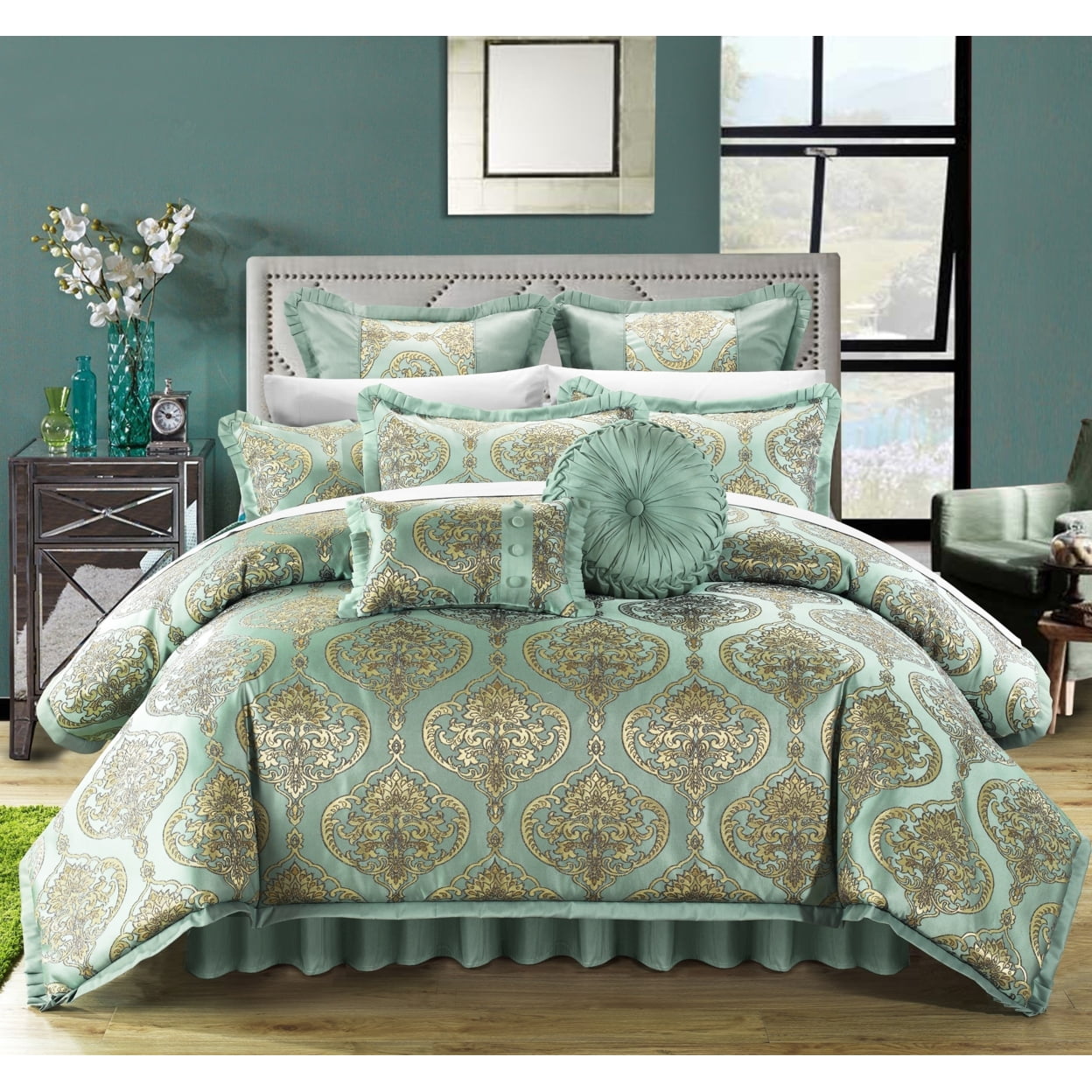 Chic Home Aubrey Set Copripiumino Queen 9 Pezzi Beige - Tessuto Jacquard Di Lusso Con Cuscini - 4