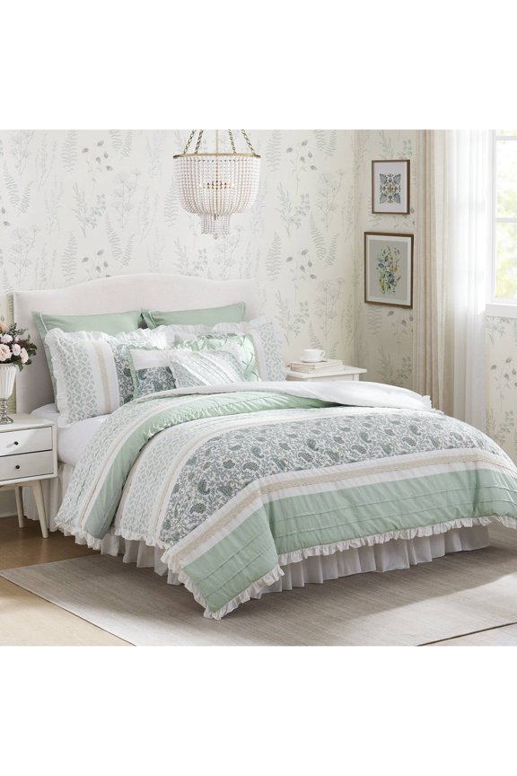 9 Piece Cotton Percale Comforter Set Aqua Queen