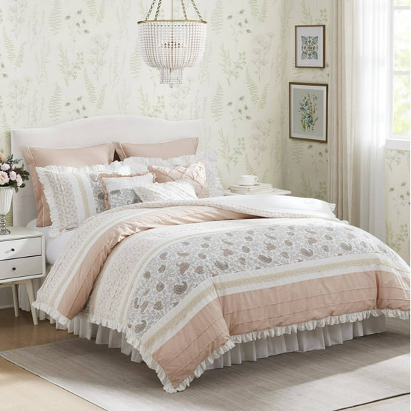 9 Piece Cotton Percale Comforter Set Blush Queen