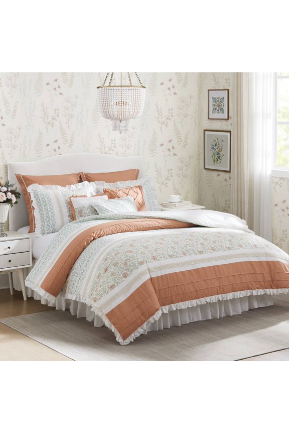 9 Piece Cotton Percale Comforter Set Coral King
