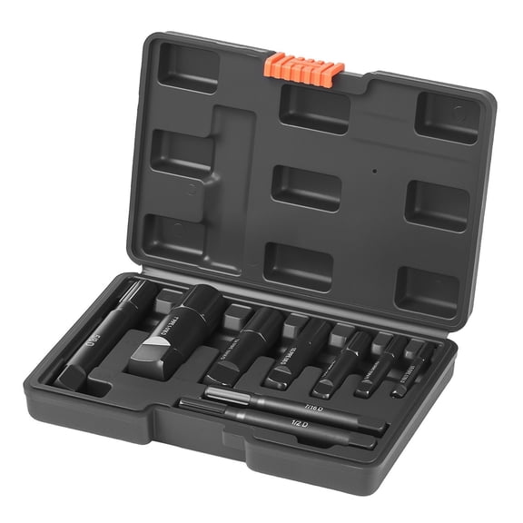 9-Piece Cr-Mo Steel Broken Pipe Extractor Set Solid Case Removes Damaged 1/8" to 1" Threaded Pipes and Fittings Plumbers DIY