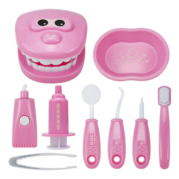 9-Piece Dental Pretend Play Set Educational Dentist Play Kit with Teeth Model, Toothbrush, Dental Mirror, Syringe, Toothpaste, Tray, and Dental Tools