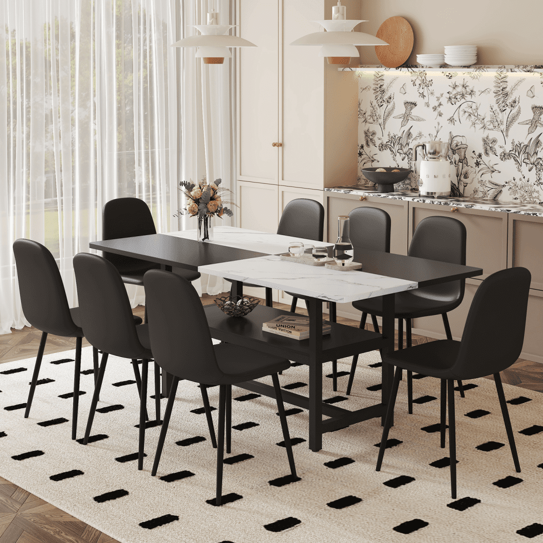 9-Piece Dining Table Set with 8 Chairs, 71" Modern Kitchen Table Set ...