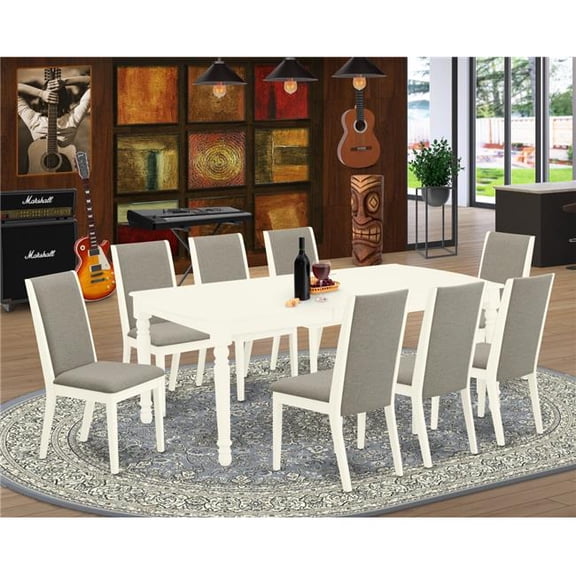 9 Piece Dover Dining Room Table Set - Linen White & Shitake