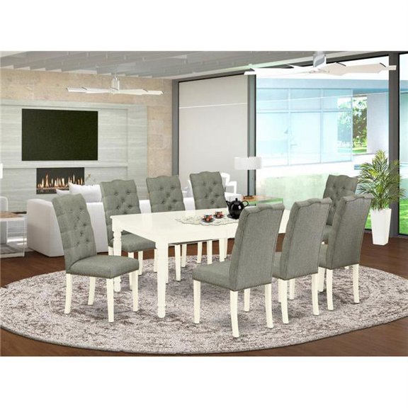 9 Piece Dover Kitchen Dining Table Set - Linen White & Smoke