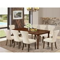 thumbnail image 1 of 9 Piece Dover Rectangular Dining Table Set - Mahogany & Light Beige, 1 of 1