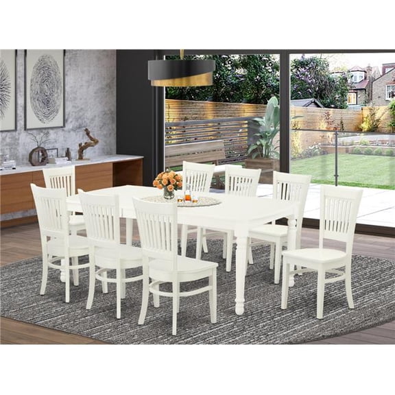 9 Piece Dover Wooden Dining Table Set - Linen White