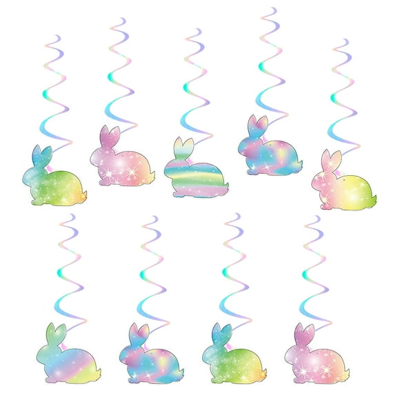 9-Piece Easter Bunny Spiral Hanging Tags with Colorful Laser Design ...