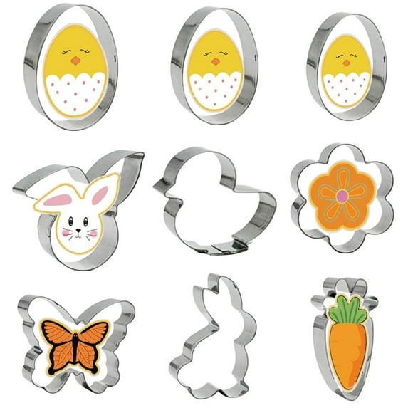 9-Piece Easter Chicken Cake Mould, Stainless Steel Baking Utensils, DIY Fondant Cookie Sugar Shaping Tools, Reusable Easter Baking Molds for Cake Decorating