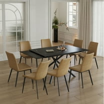 9-Piece Extendable Dining Table Set for 8, Sintered Stone Kitchen Table Set with PU Leather Chairs, 83" Spacious Table Top and Metal Frame for Home, Black