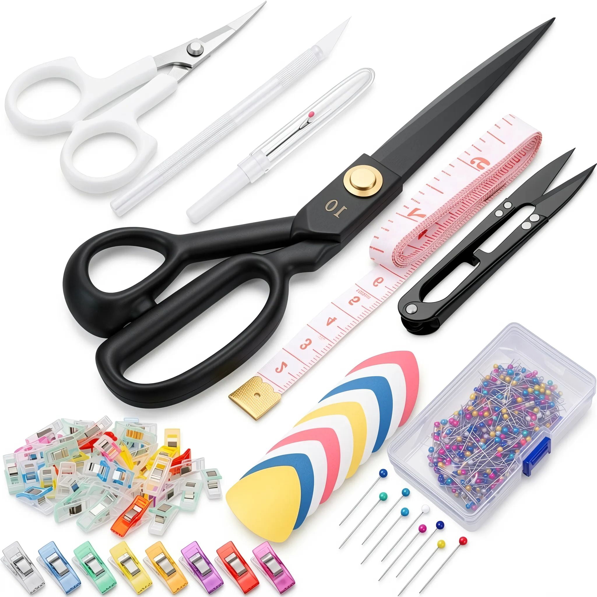 9-Piece Fabric Scissors Set, 10 Inch Heavy Duty Shears with Clips, Pins ...