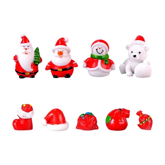 9 Piece Festives Resin Santa Snowman Figurines Christmas Decorations for Home Tabletop Holiday Landscape Ornaments