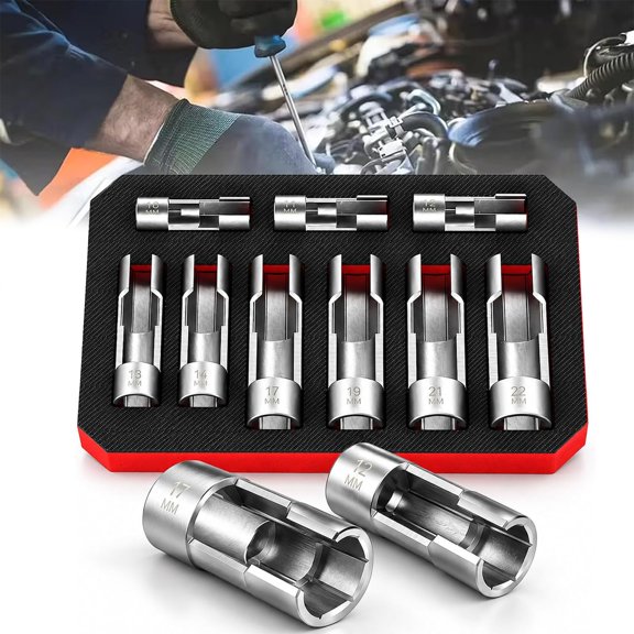 9-Piece Flare Nut Socket Set 1/2" 3/8" Injector Line Socket Wrench Set,1 Pc