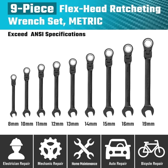 9-Piece Flex-Head Ratcheting Wrench Set