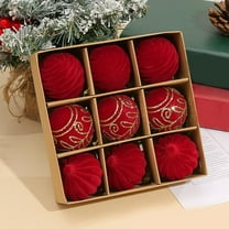 9-Piece Flocked Christmas Ornament Set, Red Suede Finish Holiday Ball Decor for Xmas Tree & Party Decoration Red