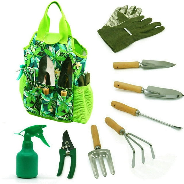 RAYWER 9Piece Essential Garden Tools Set Includes Gloves, Tote