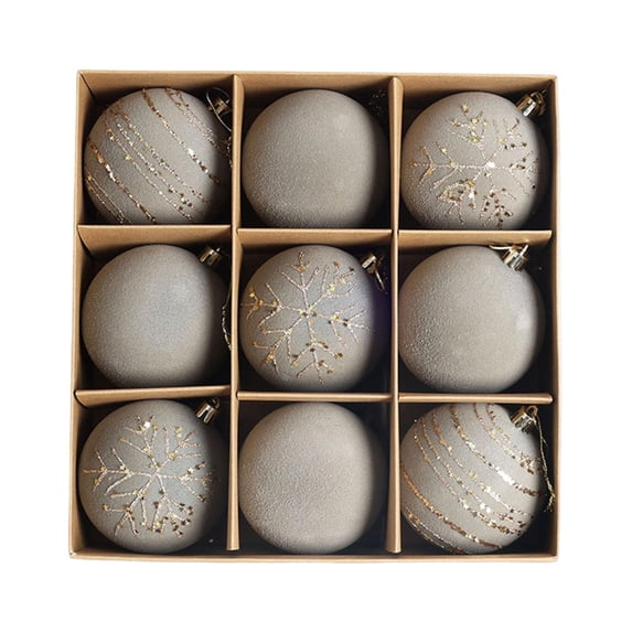 9-Piece Gray Flocked Christmas Ball Ornaments 3.15 in Gold Glitter Style B for Tree Wreath Mantel and Holiday Decor