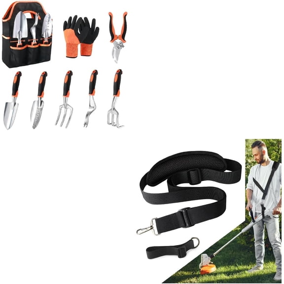 9 Piece Heavy Duty Garden Tool Set With 39.3 Inch Repotting Mat And Trimmer Shoulder Strap