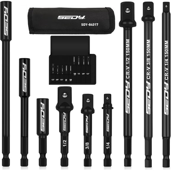 9-Piece Impact Socket Adapter Set, 1/4" 3/8" 1/2" Driver Socket Adapter, Power Drill Bit Extension, Magnetic Screwdriver Bit Holder, Socket Wrench Adapter