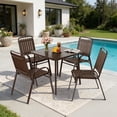 thumbnail image 1 of 5 Piece Outdoor Dining Set, Patio Furniture Set with 4 Armrest Chairs and Steel Slat Table, All-Weather Conversation Set for Patio, Backyard, Deck, Poolside - Brown, 1 of 7